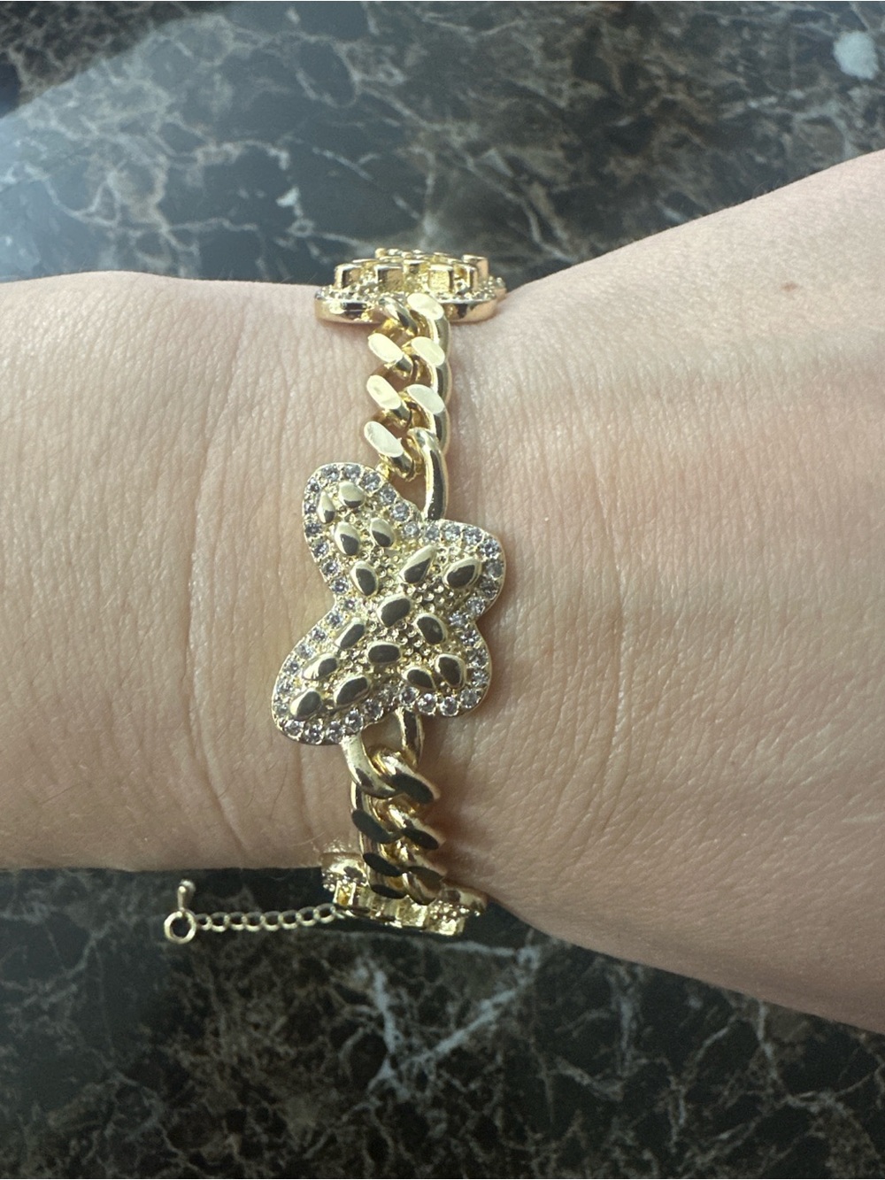 Gold Butterfly Chain Bracelet with Crystal Accents